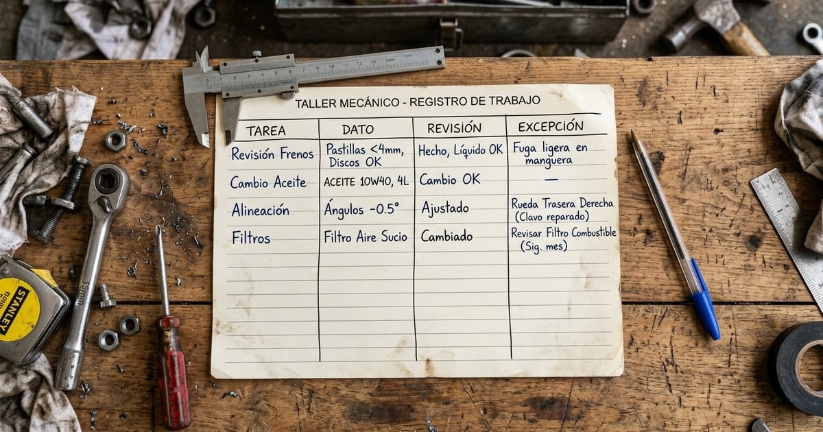 Hoja de trabajo con cuatro campos para preparar una decisión sobre IA: tarea, dato, revisión y excepción.